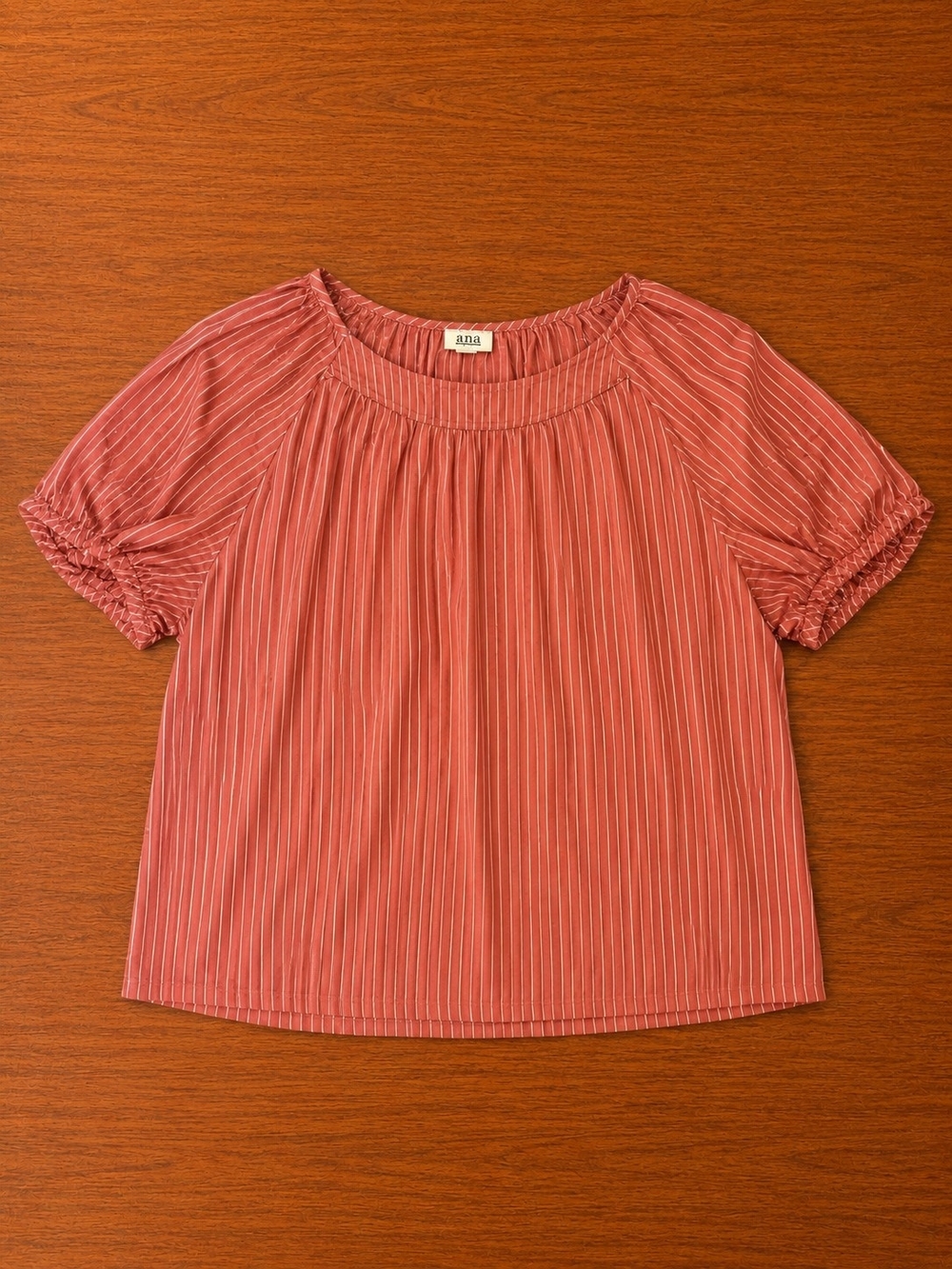 a.n.a Women’s Large Pink Striped Blouse Short Sleeve Casual Boho Peasant Top